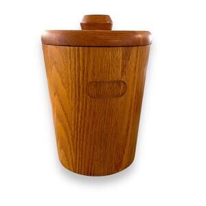 Vintage Solid Oak Wood Ice Bucket with Plastic Liner